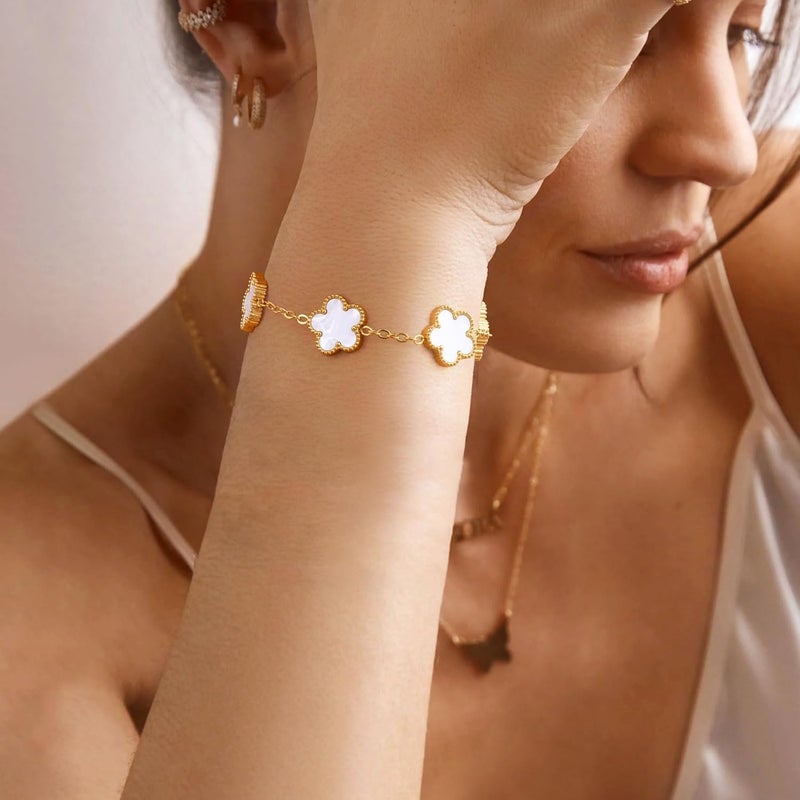 MPRAINBOW Women Gold Bracelets Jewelry Set - 18K Gold Plated Floral Bracelets,Stainless Steel Charm Bracelet Non-Tarnish,Adjustable lucky Chain Set Trendy Gift,Christmas Valentines Birthday Gifts for Girlfriend - Image 5